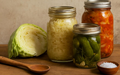 Fermentation jars on a kitchen counter