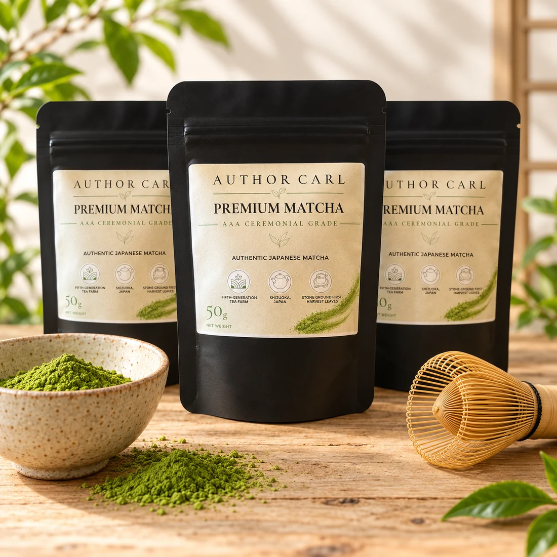 Author Carl Ceremonial Matcha trio of three 50g pouches