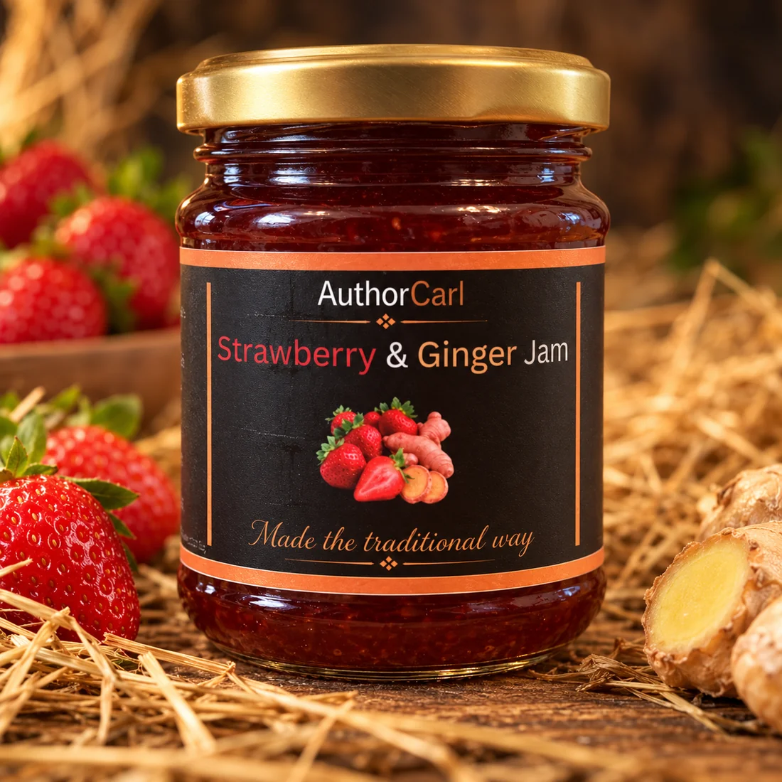 Author Carl Strawberry & Ginger Jam 245g jar